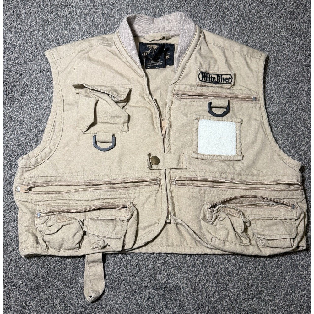 White River Fly Shop Youth Medium Size 10/12 Khaki Fishing Vest Play **Read**